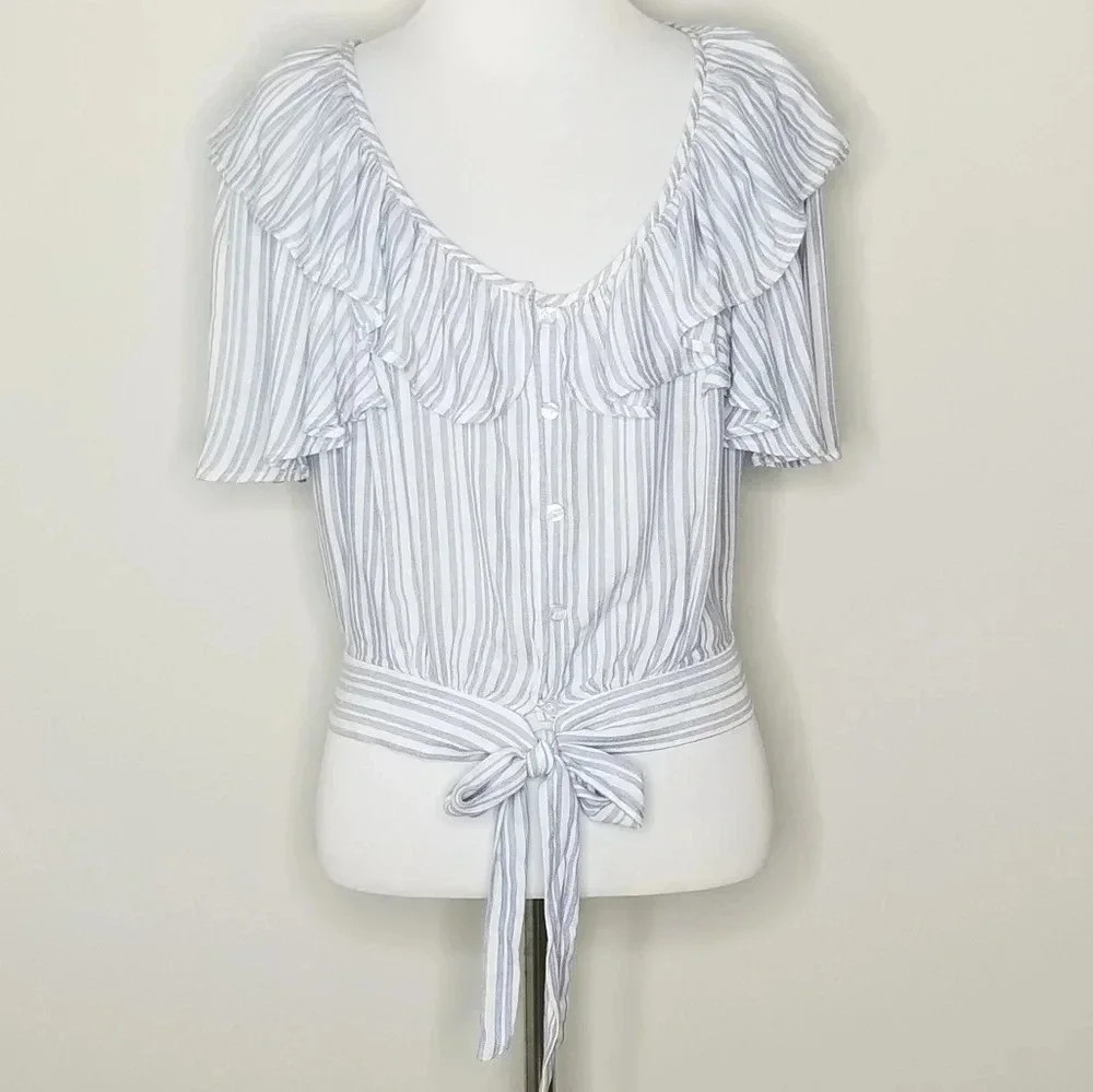 New Free People The Rosemary Striped Tie Front Crop Top  S